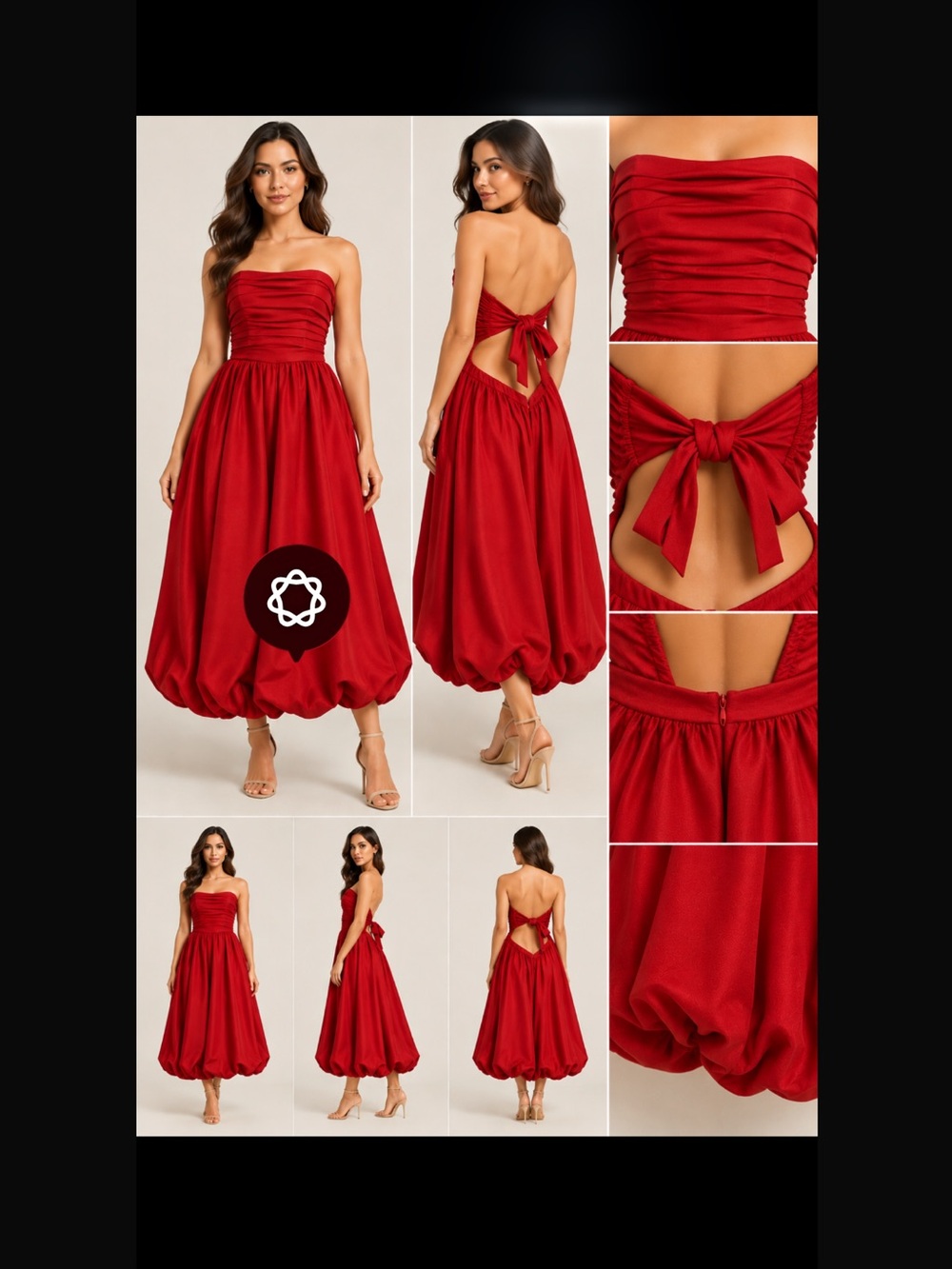 Elegant Strapless Red Midi Dress with Back Tie